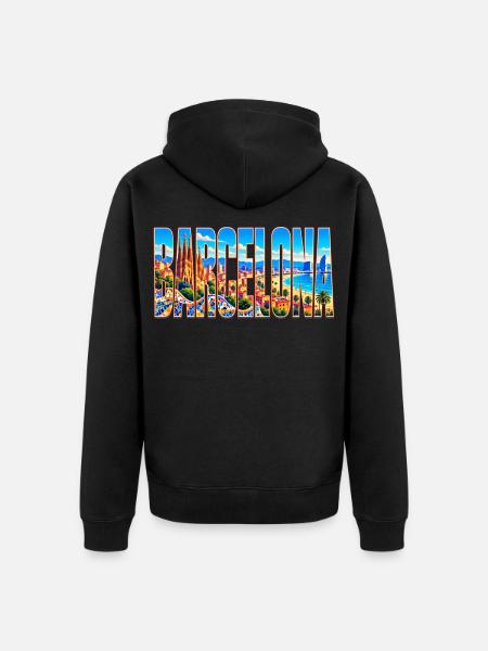 Barcelona-33cm - Unisex Premium Bio Zip Hoodie - Schwarz
