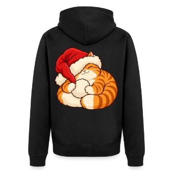 Weihnachten - Schlafendes Weihnachtskätzchen - Unisex Premium Bio Zip Hoodie - Schwarz - Hinten - Nico (187cm)