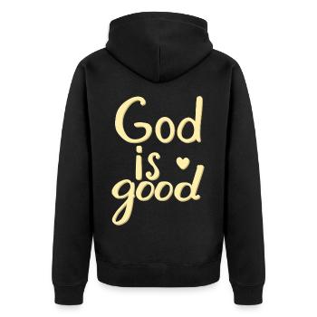 God is Good Heart Typografie - Unisex Premium Bio Zip Hoodie - Schwarz - Hinten - Nico (187cm)