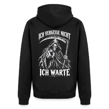 Gothic Schwarzer Humor Sensenmann Horror Düster - Unisex Premium Bio Zip Hoodie - Schwarz - Hinten - Nico (187cm)