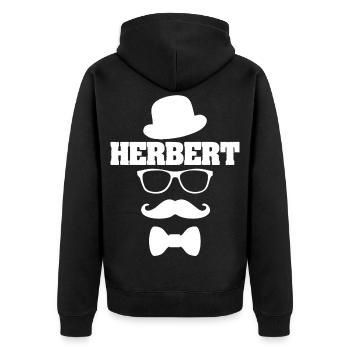 Herbert als Hipster - Unisex Premium Bio Zip Hoodie - Schwarz - Hinten - Nico (187cm)