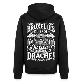 Brüssel: Brol, Herz und Bagger - Unisex Premium Bio Zip Hoodie - Schwarz - Hinten - Nico (187cm)