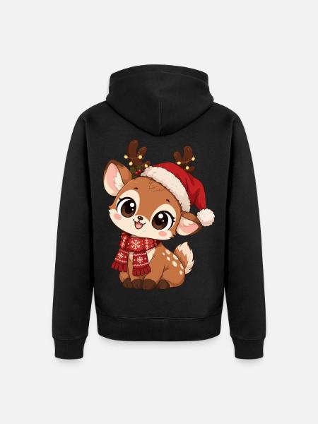 Süßer Elch mit Weihnachtsmütze - Unisex Premium Bio Zip Hoodie - Schwarz
