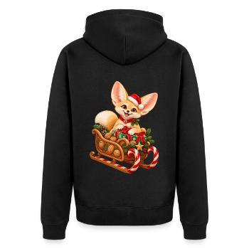 Fennek mit weihnachtlichem Nussschlitten - Unisex Premium Bio Zip Hoodie - Schwarz - Hinten - Nico (187cm)
