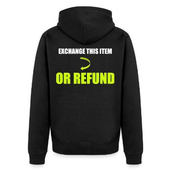 Neon-Rückerstattungspolitik-Grafik - Unisex Premium Bio Zip Hoodie - Schwarz - Hinten - Nico (187cm)
