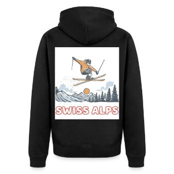 Schweizer Alpen Sprung-Skier - Unisex Premium Bio Zip Hoodie - Schwarz - Hinten - Nico (187cm)