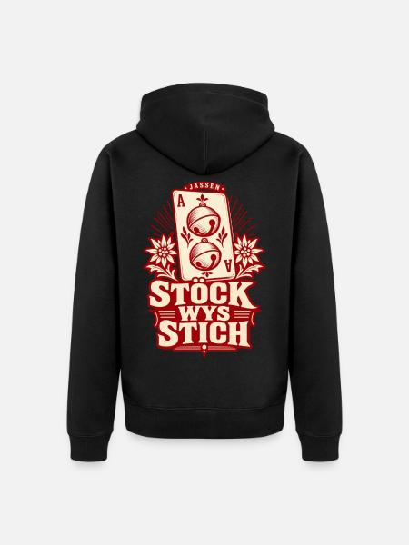 Stöck Wys Stich – Schellen-Ass Retro - Unisex Premium Bio Zip Hoodie - Schwarz