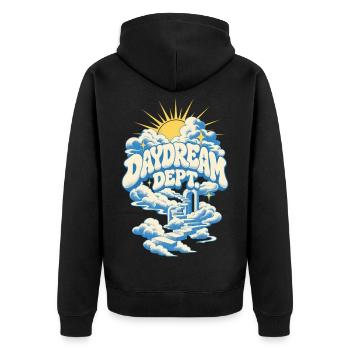 Dept Wolkenstufen - Unisex Premium Bio Zip Hoodie - Schwarz - Hinten - Nico (187cm)