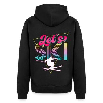 Let's Ski Neon Retro Skier - Unisex Premium Bio Zip Hoodie - Schwarz - Hinten - Nico (187cm)