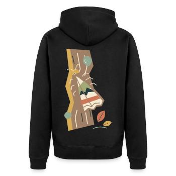 Tarnte Motte auf Baumrinde - Unisex Premium Bio Zip Hoodie - Schwarz - Hinten - Nico (187cm)