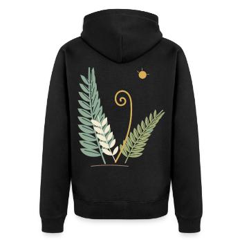 Entfaltende Waldfarne - Unisex Premium Bio Zip Hoodie - Schwarz - Hinten - Nico (187cm)