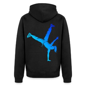 Geschenkidee für die Hip-Hop-Tänzerin mit B-Boying - Unisex Premium Bio Zip Hoodie - Schwarz - Hinten - Nico (187cm)