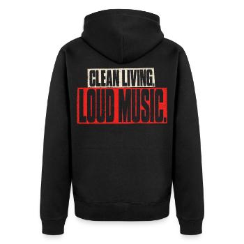 Clean Living Loud Music Straight Edge Nüchtern - Unisex Premium Bio Zip Hoodie - Schwarz - Hinten - Nico (187cm)
