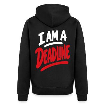 Deadline Attitude Typografie T-Shirt - Unisex Premium Bio Zip Hoodie - Schwarz - Hinten - Nico (187cm)