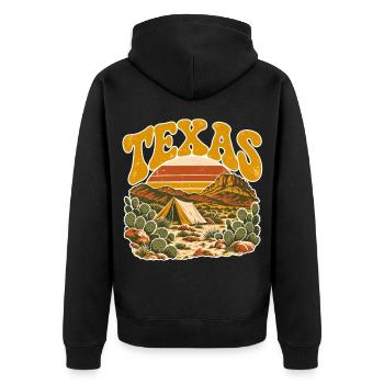 Texas Wüstensonnenuntergang Retro - Unisex Premium Bio Zip Hoodie - Schwarz - Hinten - Nico (187cm)