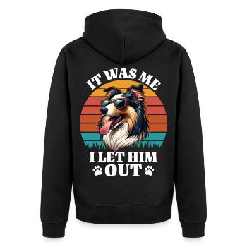 Lustige Langhaar Collie Sprüche - Unisex Premium Bio Zip Hoodie - Schwarz - Hinten - Nico (187cm)