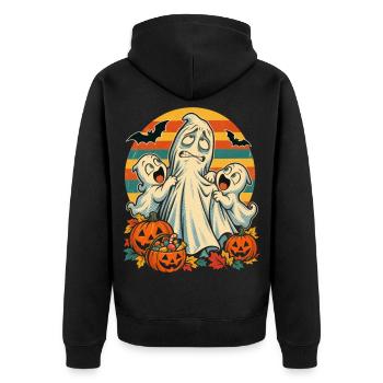 Halloween-Geist Still-Mama im Cluster-Chaos - Unisex Premium Bio Zip Hoodie - Schwarz - Hinten - Nico (187cm)