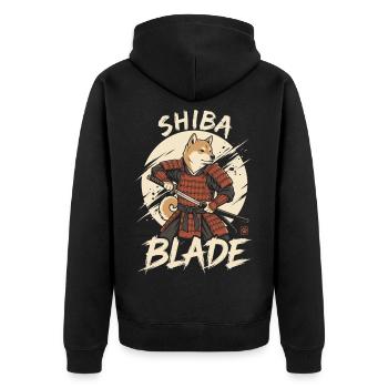 Shiba Samurai mit Klinge - Unisex Premium Bio Zip Hoodie - Schwarz - Hinten - Nico (187cm)