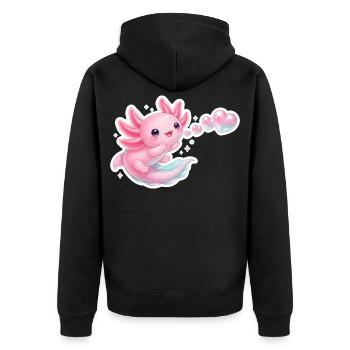 Kawaii Axolotl Herzen Seifenblasen Rosa T-Shirt - Unisex Premium Bio Zip Hoodie - Schwarz - Hinten - Nico (187cm)