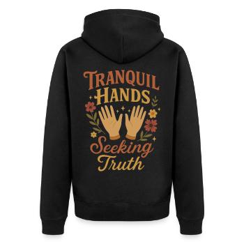 Forensic Nurse Practitioner Tranquil Hands Coroner - Unisex Premium Bio Zip Hoodie - Schwarz - Hinten - Nico (187cm)