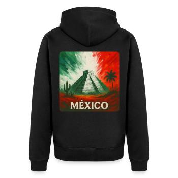 Mexiko Pyramide mit Kaktus in Landesfarben - Unisex Premium Bio Zip Hoodie - Schwarz - Hinten - Nico (187cm)