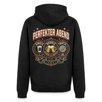 Dart und Bier Perfekter Abend Dart Spruch Lustig - Unisex Premium Bio Zip Hoodie - Schwarz - Hinten - Nico (187cm)