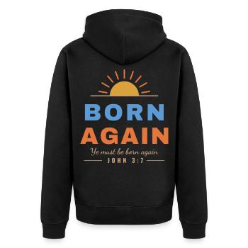 Born Again – John 3:7 Christian - Unisex Premium Bio Zip Hoodie - Schwarz - Hinten - Nico (187cm)