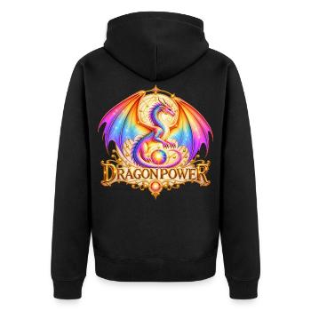Regenbogendrache – Dragon Power & Mandala - Unisex Premium Bio Zip Hoodie - Schwarz - Hinten - Nico (187cm)