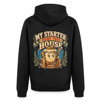 Sauerteig Brot Backen Starter König - Unisex Premium Bio Zip Hoodie - Schwarz - Hinten - Nico (187cm)