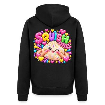 Squish Me: Buntes Herz-Squishy - Unisex Premium Bio Zip Hoodie - Schwarz - Hinten - Nico (187cm)
