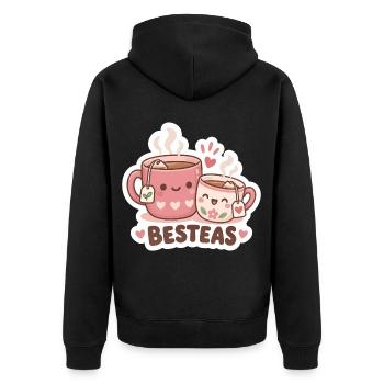 Besteas Kuscheltee Duo - Unisex Premium Bio Zip Hoodie - Schwarz - Hinten - Nico (187cm)