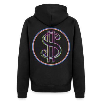 Neon-Dollar Zeichen im Kreis - Unisex Premium Bio Zip Hoodie - Schwarz - Hinten - Nico (187cm)