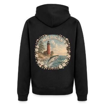 Michigan – Great Lakes USA State Vintage Art - Unisex Premium Bio Zip Hoodie - Schwarz - Hinten - Nico (187cm)