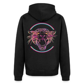Neon Tiger in Hypercolor Ring - Unisex Premium Bio Zip Hoodie - Schwarz - Hinten - Nico (187cm)
