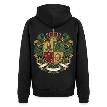 Schafkopf Wappen Deutsches Blatt Kartenspiel - Unisex Premium Bio Zip Hoodie - Schwarz - Hinten - Nico (187cm)