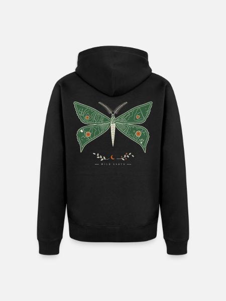 Grüne Motte mit Waldmuster - Unisex Premium Bio Zip Hoodie - Schwarz
