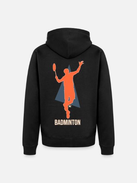 Badmintonspieler beim Smash - Retro Stil - Unisex Premium Bio Zip Hoodie - Schwarz