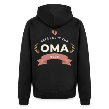 Befördert zur Oma 2027 – Abzeichen - Unisex Premium Bio Zip Hoodie - Schwarz - Hinten - Nico (187cm)