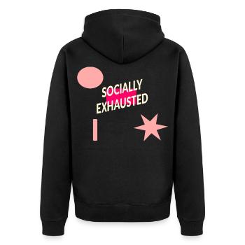 sozial erschöpft - Unisex Premium Bio Zip Hoodie - Schwarz - Hinten - Nico (187cm)