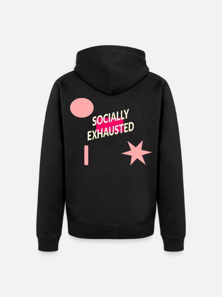 sozial erschöpft - Unisex Premium Bio Zip Hoodie - Schwarz