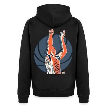 Basketballspieler Arme hoch - Retro Stil - Unisex Premium Bio Zip Hoodie - Schwarz - Hinten - Nico (187cm)