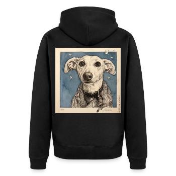 Ein Blick sagt alles... - Unisex Premium Bio Zip Hoodie - Schwarz - Hinten - Nico (187cm)