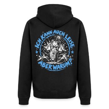 Ich kann auch leise aber warum Feuerwerk Shirt - Unisex Premium Bio Zip Hoodie - Schwarz - Hinten - Nico (187cm)