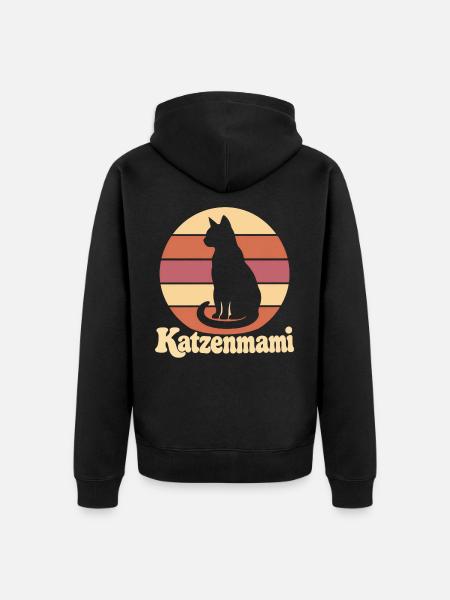 Katzenmami – Katze vor Retro-Sonne - Unisex Premium Bio Zip Hoodie - Schwarz