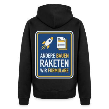 Bürokratie Spruch Raketen und Formulare - Unisex Premium Bio Zip Hoodie - Schwarz - Hinten - Nico (187cm)