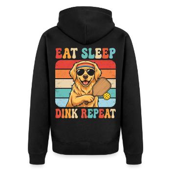 Essen, schlafen, dink, wiederholen, Hund wiederholen. - Unisex Premium Bio Zip Hoodie - Schwarz - Hinten - Nico (187cm)