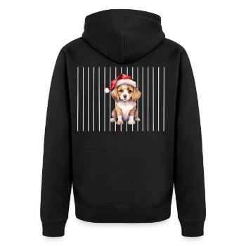 WeihnachtsBeagle mit Santa Hut - Unisex Premium Bio Zip Hoodie - Schwarz - Hinten - Nico (187cm)