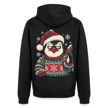 Grumpy Penguin Weihnachtspullover - Unisex Premium Bio Zip Hoodie - Schwarz - Hinten - Nico (187cm)