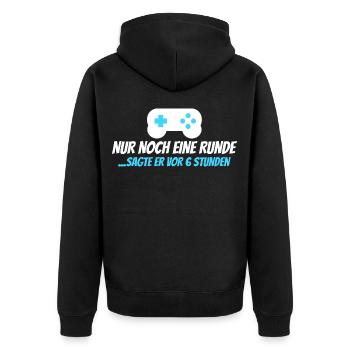 Nur noch eine Runde – sagte er vor 6 Stunden - Unisex Premium Bio Zip Hoodie - Schwarz - Hinten - Nico (187cm)