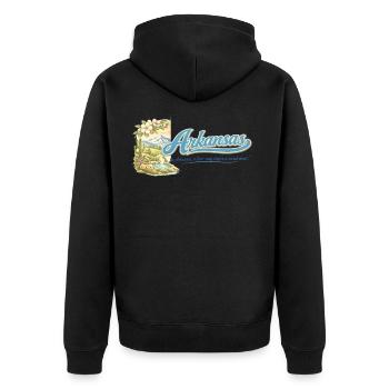 Arkansas Retro Vintage Natural State Nature Design - Unisex Premium Bio Zip Hoodie - Schwarz - Hinten - Nico (187cm)